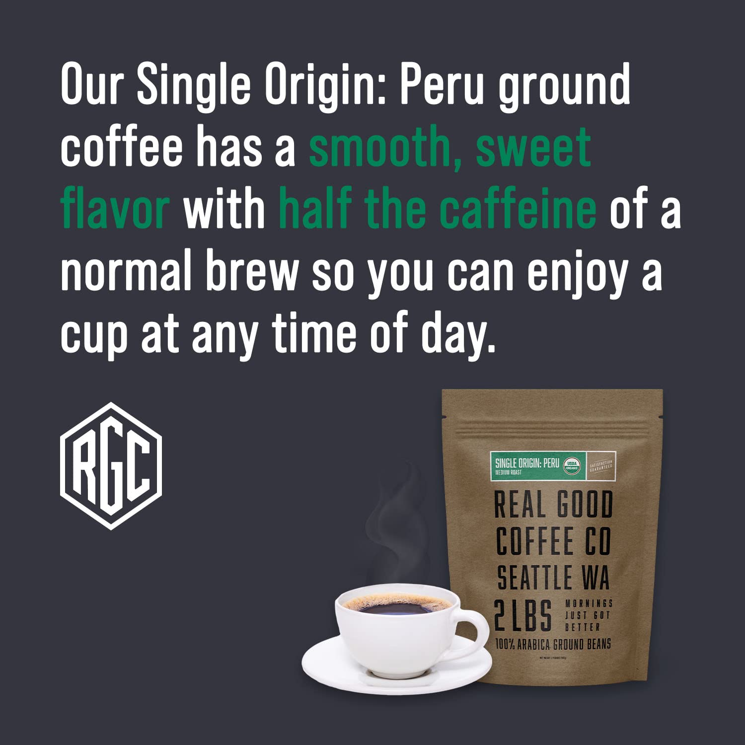 Fair Trade Single Origin Medium Roast Ground Bean Coffee 2 LB