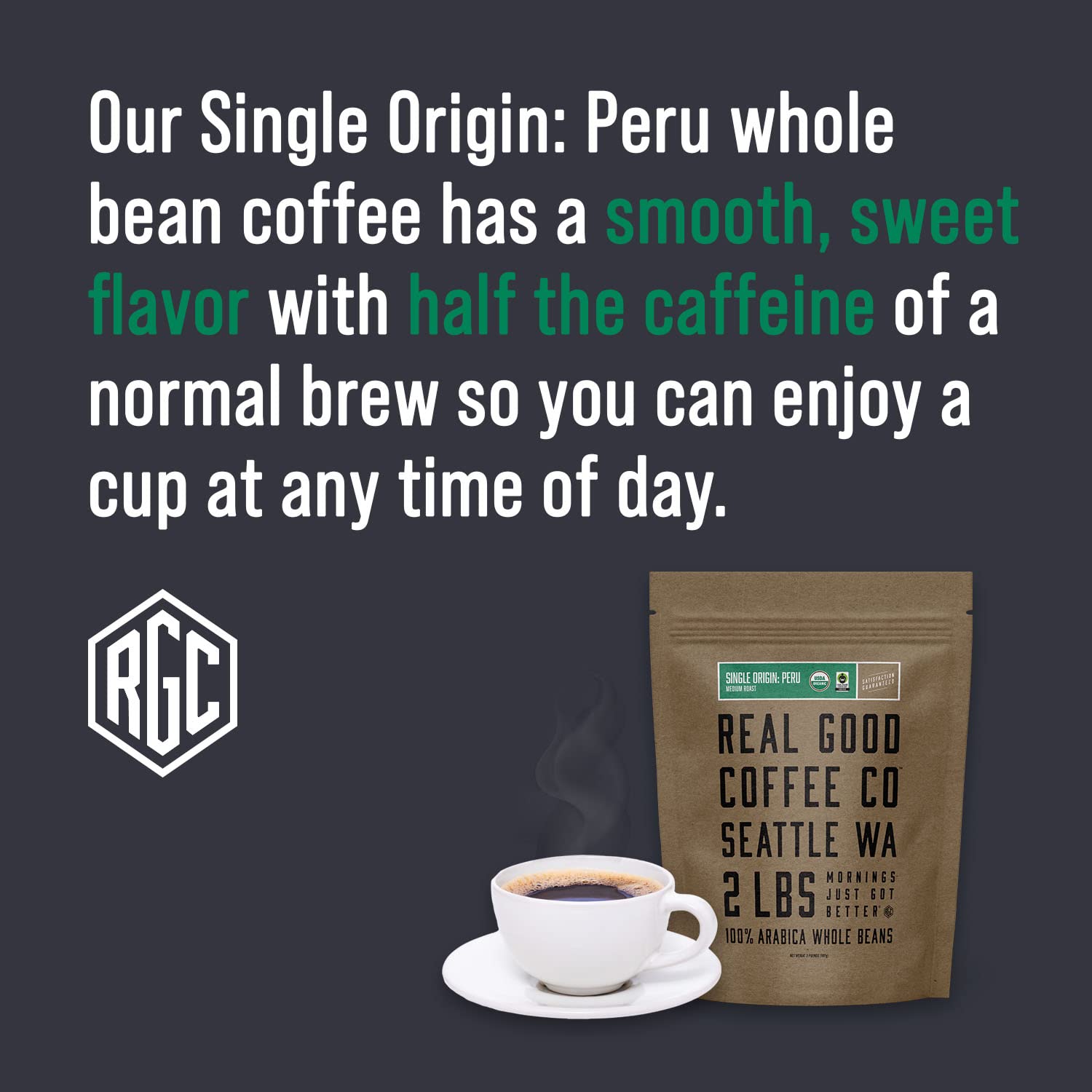Fair Trade Single Origin Peruvian Medium Roast Whole Bean Coffee 2 LB