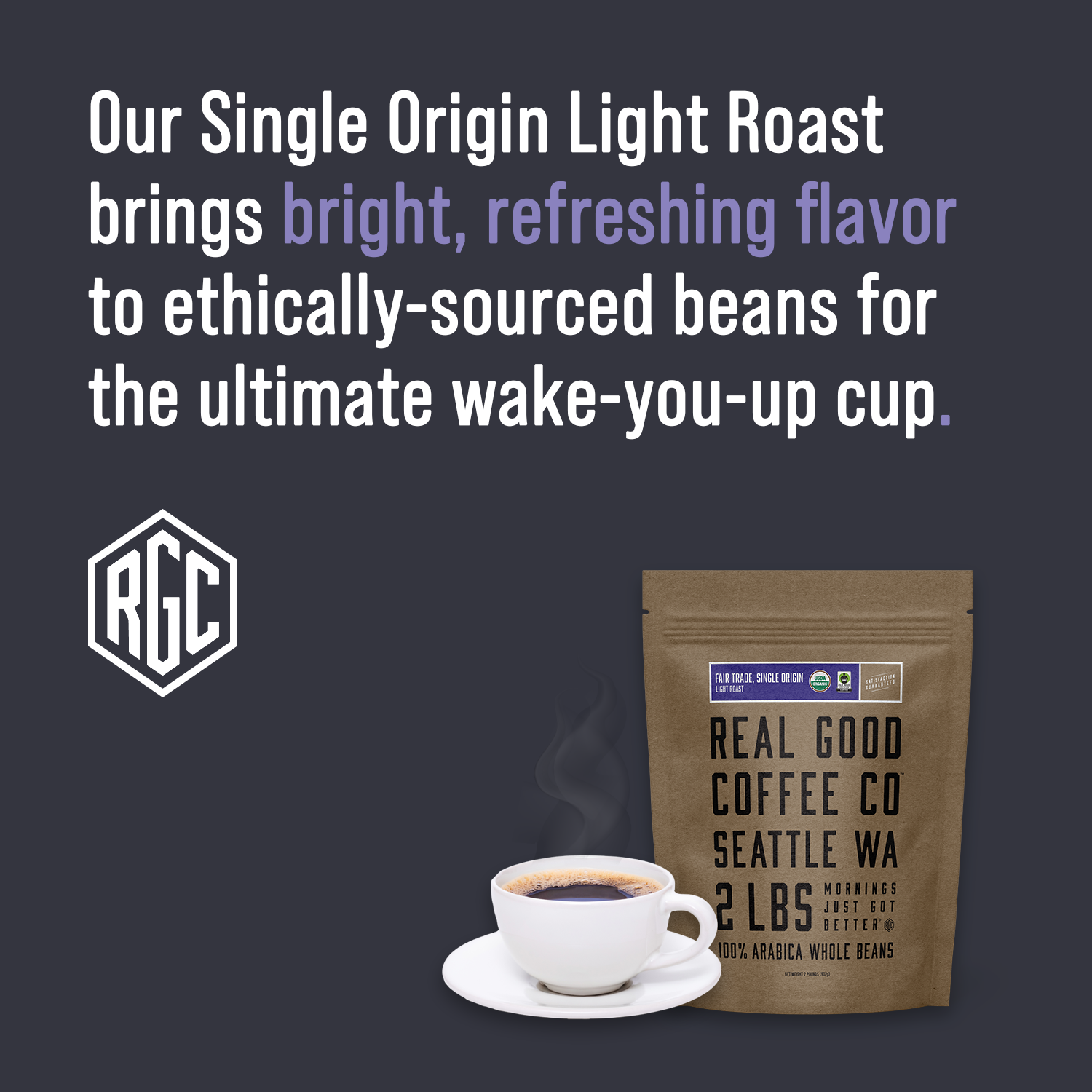 Fair Trade Single Origin Light Roast Whole Bean Coffee 2 LB