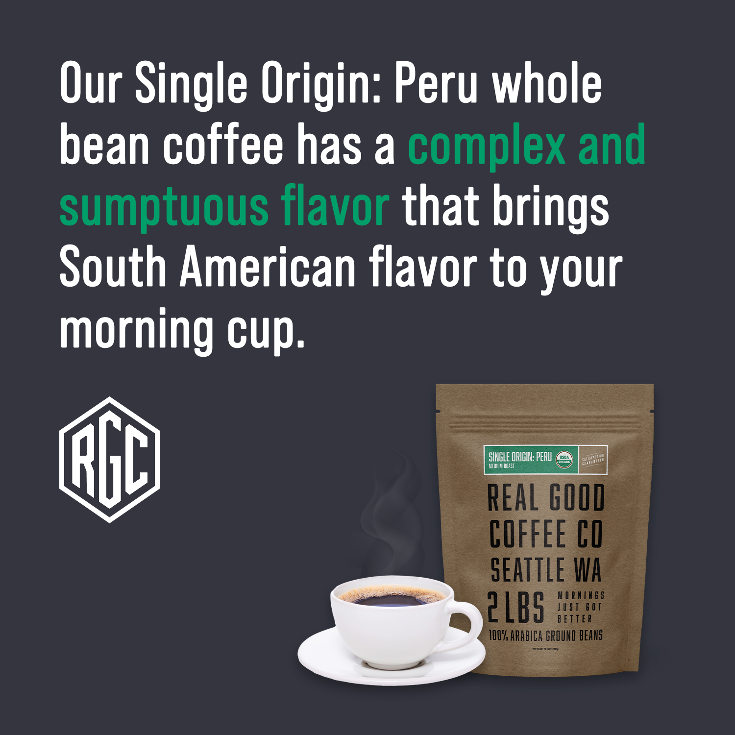 Fair Trade Single Origin Peru Light Whole Bean Coffee 2 LB